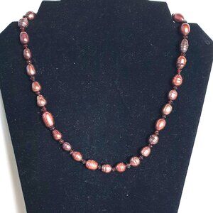 Vintage Brownish-Purple Freshwater Baroque Pearl Necklace with 925 Silver Clasp